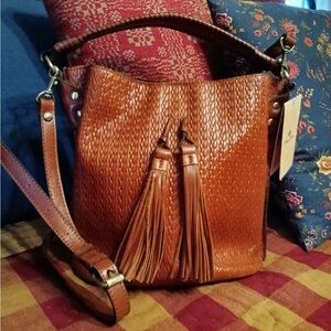 Patricia Nash Otavia Woven Leather Bucket Bag ~ NWT!